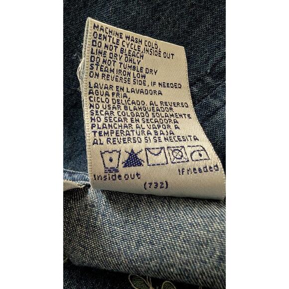 Erika & Co Womens Vtg Denim Embroidered Jumper Dress L Cottagecore Prairie Midi - Picture 7 of 7